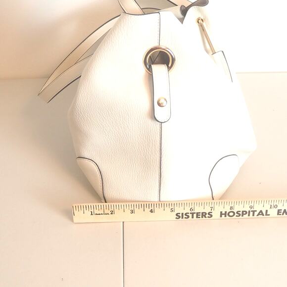 Sondra Roberts Squared Vegan Pebbled Leather Shoulder Tote Bag Cream Gold - Picture 13 of 16